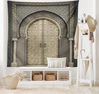 Ambesonne Moroccan Tapestry, Aged Door Geometric Pattern Doorway Design Entrance Architectural Oriental Style, Wide Wall Hanging for Bedroom Living Room Dorm, 60" X 40", Sepia Black