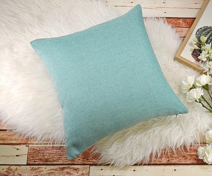 Aiking Home Woven Fine Faux Linen Throw Pillow Cover, Size 18"x18", Aqua
