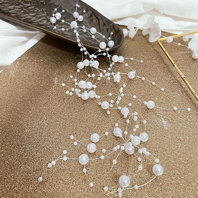Pearl String for Floating Candles, 12set Pearl Vase Filler for Wedding Centerpieces (White)