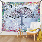 Ambesonne Nature Tapestry, Tree of Life Motif Peacock Feathers Tribal Vintage Prehistoric Flora Illustration, Wall Hanging for Bedroom Living Room Dorm Decor, 40" X 60", Blue