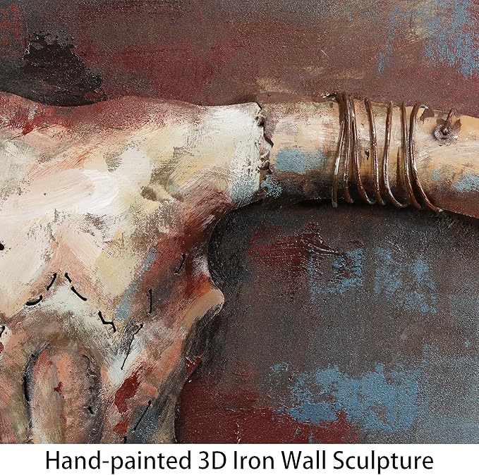 Empire Art Direct Empire Art Long Horn Primo Mixed Media Hand Painted Iron Sculpture Wall Décor, Metallic, 2.40" x 48.00"