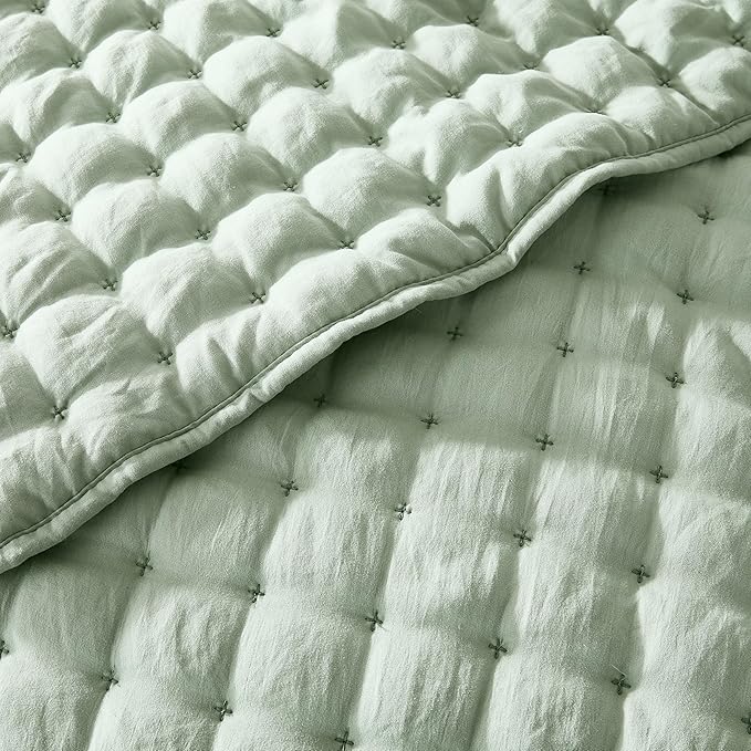 WDCOZY Sage Green Twin Quit Size Bedding Sets with Pillow Sham, Lightweight Soft Bedspread Coverlet, Quilted Blanket Thin Comforter Bed Cover for All Season, 2 Pieces, 68x90 inches