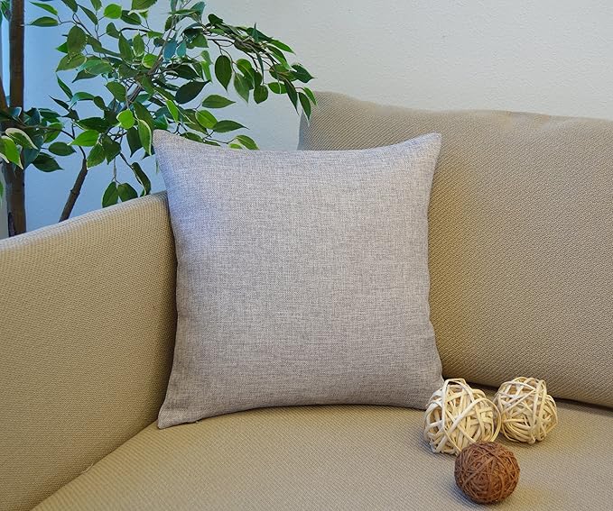 Aiking Home Woven Fine Faux Linen Throw Pillow Cover, Size 18"x18", Light Grey