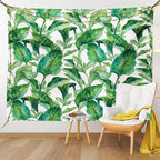 Ambesonne Leaf Tapestry, Romantic Holiday Island Hawaiian Banana Trees Watercolored Image, Fabric Wall Hanging Decor for Bedroom Living Room Dorm, 23" X 28", Forest Green