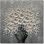 100% Hand-Painted White Flower Art Oil Painting, Modern Home Furnishing Canvas Painting Decoration, 3D Abstract Mural Painting,24x24 inch Frame Wall Art Hanging