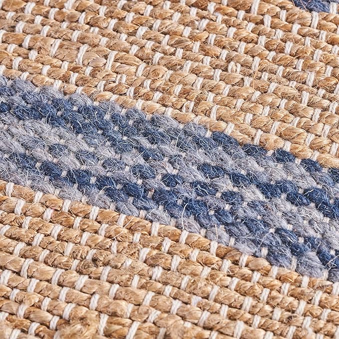 Christopher Knight Home Lola Boho Hemp and Wool Pouf, Natural and Blue