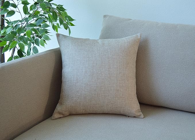 Aiking Home Woven Fine Faux Linen Throw Pillow Cover, Size 18"x18", Wheat