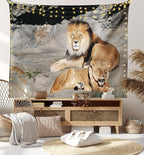 Ambesonne Zoo Tapestry Twin Size, Male and Female Lions Basking in The Sun Wild Cats Habitat King of Jungle, Wall Hanging Bedspread Bed Cover Wall Decor, Twin Size, Pale Brown Grey Yellow