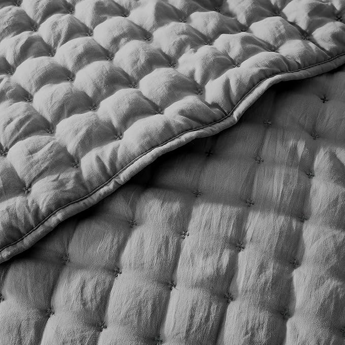 WDCOZY Dark Grey Queen Size Quilt Bedding Sets with Pillow Shams, Deep Lightweight Bedspread Coverlet, Quilted Blanket Thin Comforter Bed Cover, All Season Summer Spring, 3 Pieces, 90x90 inches