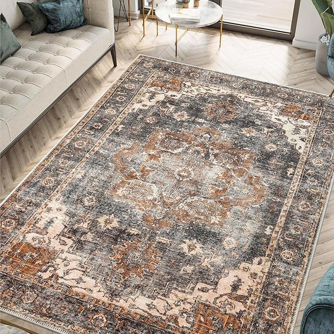 Keen Home Design 10x14 Rug - Machine Washable Area Rug with Non-Slip Backing, Ideal for Living Room, Dining Room, Bedroom - Vintage, Easy Clean, Durable, Low Pile Rug - (9'7" x 14')