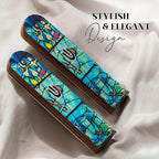 SURI Wooden Mezuzah for Door – 5 Inch Contemporary Turquoise Chagall-Inspired Mezuzzah Case with Printed Scroll, Self-Stick Adhesive, Fits a 4 Inch Scroll, Gift Box Include