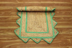 Scalloped Edge Rug, Hand Woven Natural Jute Area Rug, 3x5 Ft Beige & Green Braided Sisal Kilim Rugs for Living Room, Kitchen, Entryway, Farmhouse