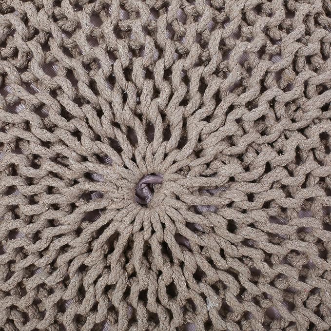 Nahunta Knitted Round Pouf - Cotton - Brown