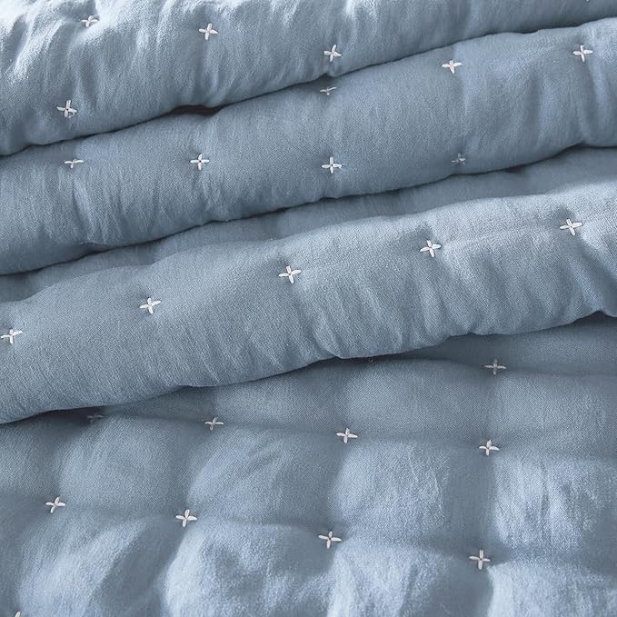 WDCOZY King Size Quilt Bedding Sets with 2 Pillow Shams, Lightweight Soft Bedspread Coverlet, Quilted Blanket Thin Comforter Bed Cover for All Season, 3 Pieces, 104x90 inches, Blue