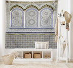 Ambesonne Orient Tapestry King Size, Nostalgic Moroccan Architecture Stone Carving and Motifs Majestic Ottoman Empire, Wall Hanging Bedspread Bed Cover Wall Decor, 104" X 88", Grey Blue