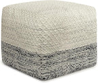 SIMPLIHOME Macie Square Pouf - 18 inch Wide Handcrafted PET Polyester Ottoman in Grey and White, Boho Indoor/Outdoor Footstool or Extra Seating for Living Room with Polystyrene Bead Filling, Assembled