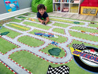 KIDCARPET.COM Race Track Play Mat Rug | Interactive Activity Carpet for Preschool Playroom Toy Car Track, 4' x 6'