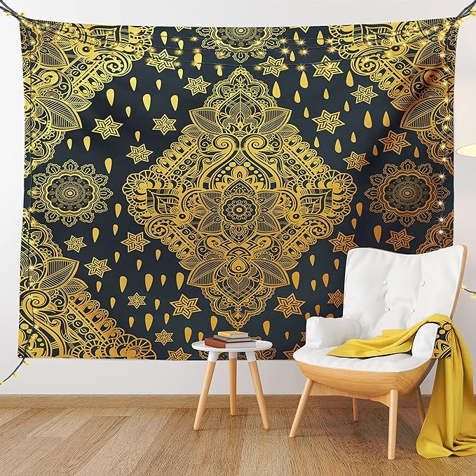 Ambesonne Mandala Tapestry King Size, Bohemian Paisley Ornament Tattoo Vintage Design Print, Wall Hanging Bedspread Bed Cover Wall Decor, 104" X 88", Charcoal Grey