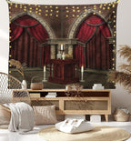 Ambesonne Gothic Tapestry, Mysterious Dark Room in Castle Pillars Candles Atmosphere Pattern, Fabric Wall Hanging Decor for Bedroom Living Room Dorm, 45" X 30", Red Black