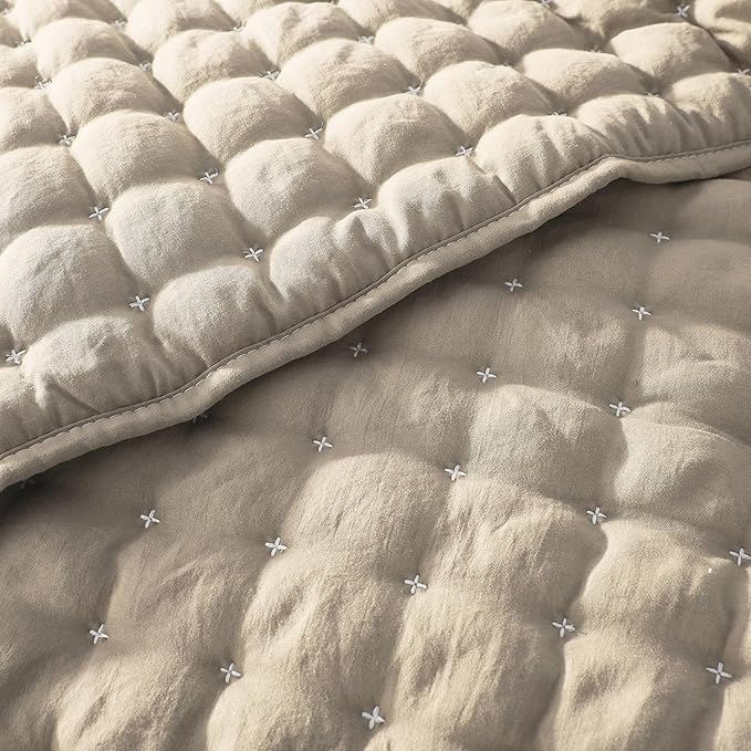WDCOZY Beige California Cal King Size Quilt Bedding Sets with Pillow Shams, Cream Tan Oversized Lightweight Bedspread Coverlet, Quilted Blanket Thin Comforter Bed Cover, 3 Pieces, 118x106 inches