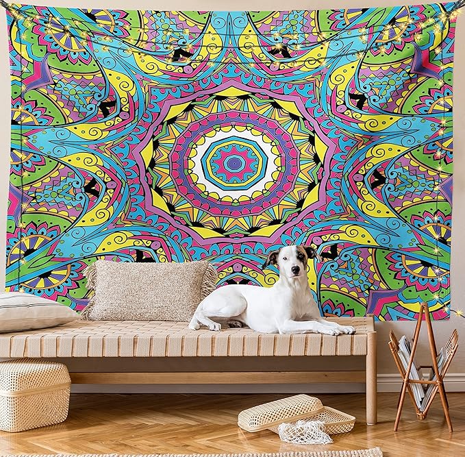 Ambesonne Psychedelic Tapestry, Abstract Unusual with Color and Form Details Hippie Retro, Fabric Wall Hanging Decor for Bedroom Living Room Dorm, 28" X 23", Soft Blue