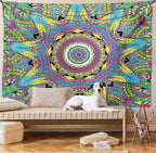 Ambesonne Psychedelic Tapestry, Abstract Unusual with Color and Form Details Hippie Retro, Fabric Wall Hanging Decor for Bedroom Living Room Dorm, 28" X 23", Soft Blue