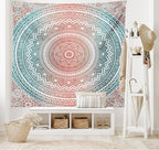 Ambesonne Teal and Coral Tapestry, Ombre Mandala Art Antique Gypsy Folk Pattern Cosmos Image, Fabric Wall Hanging Decor for Bedroom Living Room Dorm, 45" X 30", Teal Coral