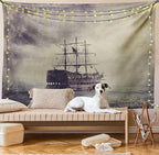 Ambesonne Nautical Tapestry, Old Pirate Ship in the Sea Historical Cruise Retro Voyage Grunge Style Art, Fabric Wall Hanging Decor for Bedroom Living Room Dorm, 30" X 45", Tan Plum