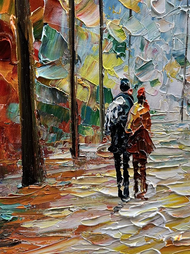 Art 24x48 Inch Hand-Painted Landscape Oil Paintings Wall Art Romantic Theme Vertical Texture Oil Paintings Living Room Bedroom Wall Decoration