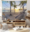 Ambesonne Tropical Tapestry, Paradise Beach Hammock and Coconut Palm Trees Horizon Coast Vacation Scenery, Fabric Wall Hanging Decor for Bedroom Living Room Dorm, 45" X 30", Sand Brown