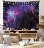 Ambesonne Galaxy Tapestry, Starry Night Nebula Cloud Celestial Theme Image Space Art Elements Print, Fabric Wall Hanging Decor for Bedroom Living Room Dorm, 28" X 23", Black Purple Blue