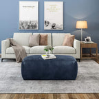 POLY & BARK Denver Ottoman – 43" Large Pouf with Feather-Down Topper – Full-Grain Leather Upholstered Pouf Ottoman for Living Room – Vintage Italian Leather in Midnight Blue