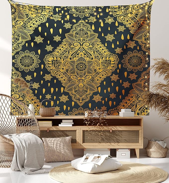 Ambesonne Mandala Tapestry King Size, Bohemian Paisley Ornament Tattoo Vintage Design Print, Wall Hanging Bedspread Bed Cover Wall Decor, 104" X 88", Charcoal Grey