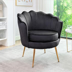 Velvet Barrel Accent Chair with Scalloped Silhouette and Gold Metal Legs, Decorative Piece Suitable for Traditional, Modern, and Contemporary Spaces, Black