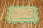 Scalloped Edge Rug, Hand Woven Natural Jute Area Rug, 2x3 Ft Beige & Green Braided Sisal Kilim Rugs for Living Room, Kitchen, Entryway, Farmhouse