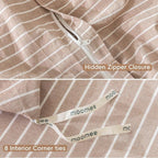 MooMee Striped Duvet Cover Set 100% Washed Cotton Linen Like Textured Breathable Durable Soft Comfy (Orange White Wide Stripes, Oversized Queen 98"x98")