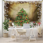 Ambesonne Christmas Tapestry King Size, Pine Tree with Present Boxes on Snowy Board Xmas at Countryside Theme, Wall Hanging Bedspread Bed Cover Wall Decor, King Size, Green Brown