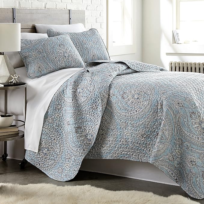 Southshore Fine Living, Inc. Full/Queen Quilt Bedding Set, Paisley Full Size Summer Bedspread, Boho Bedding Set for Full Size Mattress, Queen Size Quilt Coverlet & Matching Shams, Pure Melody Aqua