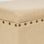 HomePop Large Rectangle Storage Bench with Nail Head Trim - Tan Linen