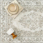 2x6 Runner Rug Beige Washable Hallway Kitchen Bedroom Vintage Distressed Bathroom Non Slip Medallion Floral Carpet Indoor Retro Throw Floor Mat for Office Dining Laundry Living Room