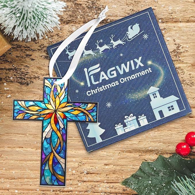 FLAGWIX Christmas Christian Gifts for Women Faith - Acrylic Ornaments 2025 for Tree Decorations - Cross Christmas Ornament, Catholic Spiritual Religious Gifts for Mom Grandma, Christian Gift Ideas