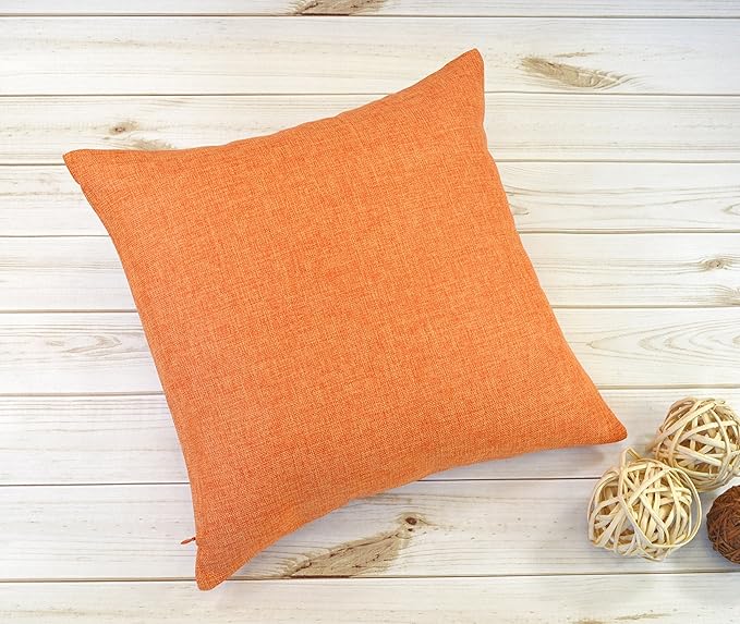 Aiking Home Woven Fine Faux Linen Throw Pillow Cover, Size 18"x18", Orange