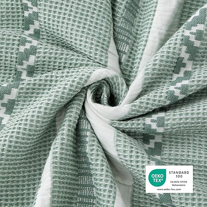 Bedsure Waffle Weave Duvet Cover King - 100% Cotton Boho Duvet Cover with 2 Pillowcases - Green Textured Comforter Cover with Zipper Closure (King, 104"x90")