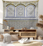 Ambesonne Orient Tapestry King Size, Nostalgic Moroccan Architecture Stone Carving and Motifs Majestic Ottoman Empire, Wall Hanging Bedspread Bed Cover Wall Decor, 104" X 88", Grey Blue