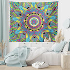 Ambesonne Psychedelic Tapestry, Abstract Unusual with Color and Form Details Hippie Retro, Fabric Wall Hanging Decor for Bedroom Living Room Dorm, 28" X 23", Soft Blue