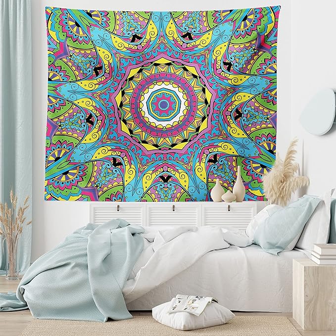 Ambesonne Psychedelic Tapestry, Abstract Unusual with Color and Form Details Hippie Retro, Fabric Wall Hanging Decor for Bedroom Living Room Dorm, 45" X 30", Soft Blue