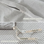 MooMee Striped Duvet Cover Set 100% Washed Cotton Linen Like Textured Breathable Durable Soft Comfy (Dark Grey White Pinstripes, King 104"x90")