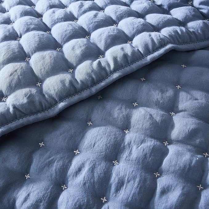 WDCOZY Blue California Cal King Size Quilt Bedding Sets with Pillow Shams, Oversized Lightweight Soft Bedspread Coverlet, Quilted Blanket Thin Comforter Bed Cover, 3 Pieces, 118x106 inches