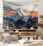 Ambesonne Mountain Tapestry King Size, Evening South High Hill Above the Sky Colorful Nepal Everest Photo, Wall Hanging Bedspread Bed Cover Wall Decor, 104" X 88", Bluegrey Salmon