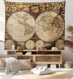 Ambesonne World Map Tapestry King Size, Old World Map Drawn in 1720s Nostalgic Style Art Historical Atlas Vintage Design, Wall Hanging Bedspread Bed Cover Wall Decor, 104" X 88", Multicolor